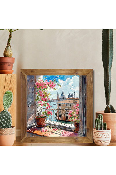 Tuba Decor Tablou pătrat cu ramă din lemn, Veneția