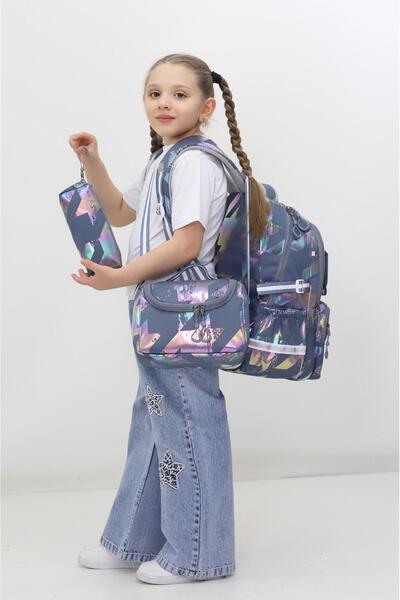 Probag Dječja školska torba od 3 delova, tamnoplava, sa geometrijskim uzorkom...