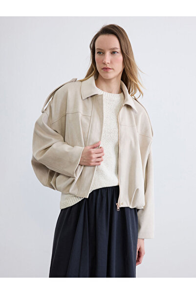 LC Waikiki Çelebi Store'dan Kaliteli Parçalar Gömlek Roba Yaka Kadın Süet Gör...