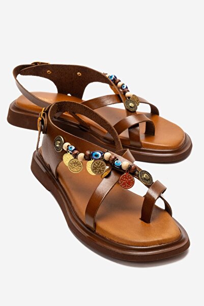 Zeynep Sıradağlı Kalimia Women's Genuine Leather Vageta Sandals Taba