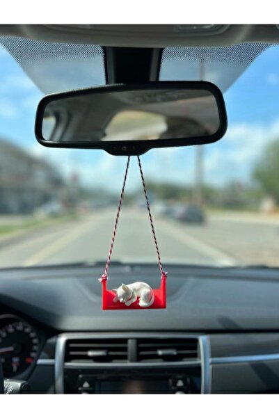 MisterionStudio Sevimli salıncakta sallanan kedi Dikiz ayna süsü-Ayna süsü Ye...