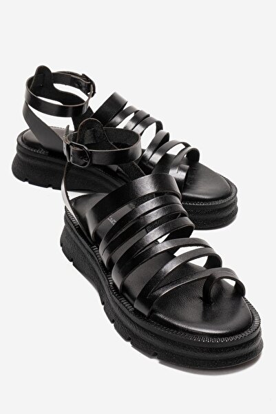 Zeynep Sıradağlı Kenyoni Femei piele naturală Vageta sandale Negru