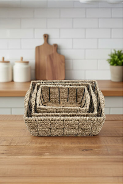 Vadi Wicker Basket Set of 3 Rectangular Organizer Kitchen Bathroom Organizer
