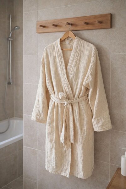 CES EV TEKSTİLİ KREM 4 KAT MÜSLİN SABAHLIK/BORNOZ