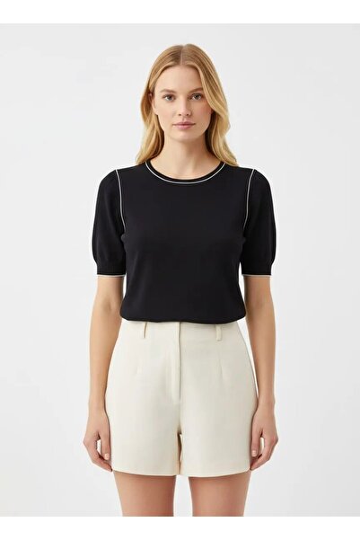 Park Karon Pulover tricotat din fire premium pentru femei guler rotund cu tex...