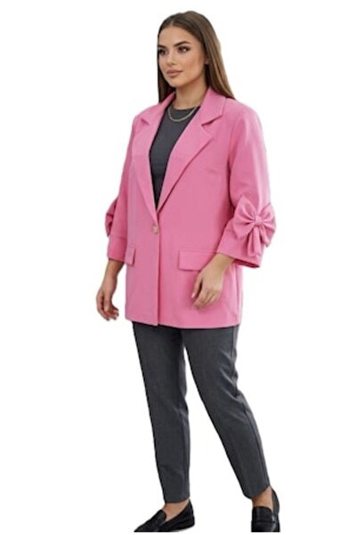 OEM Pink Women's Blazer with Decorative Ribbons