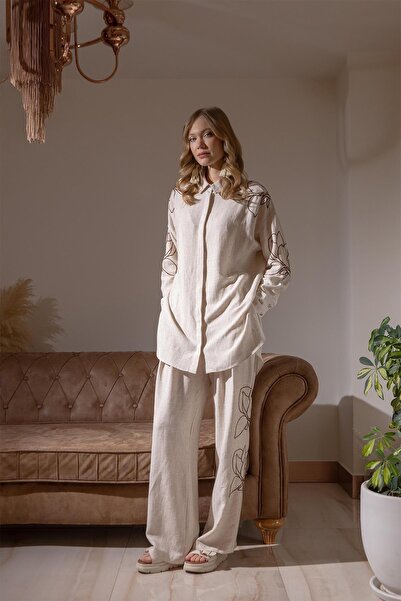 Moodbasic İP NAKIŞLI KETEN TAKIM