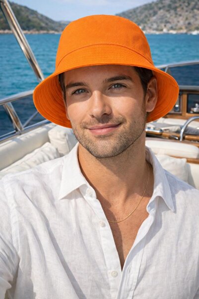 BALIENTE Πορτοκαλί ανδρικό καπέλο τύπου bucket Βαμβάκι τεμαχίων