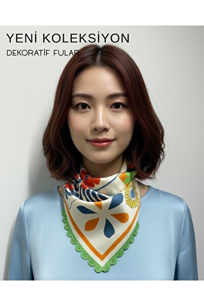 tarzınısec اختر ستايلك: وشاح بتصميم حافة مزخرفة باللون الأخضر المائي مقاس 48x...