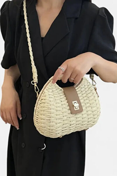 Luminos Butik Women's Beige Straw Knit Shoulder Bag Chain Strap Piece Summer ...
