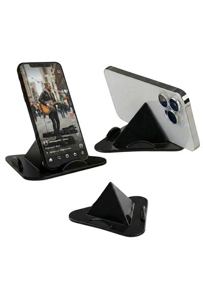 Telefon ve Tablet Standı Piramit Tasarım 3 Açılı Tutucu 1 Adet Siyah