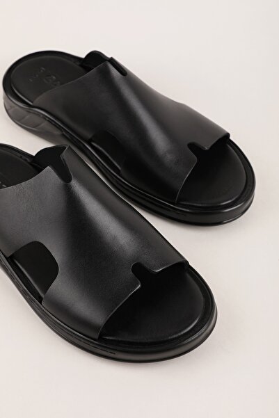 Gondol حذاء رجالي جلد أصلي يومي مريح شبشب hkm.184 أسود