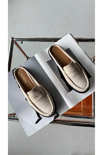 Eataly Shoes Λένα Μπεζ Σουέτ Με σούρες Ριάκ Δερμάτινο Οξφόρντ Παντόφλες