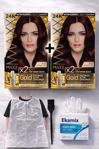 MAXX DELUXE Golden Beauty Set Saç Boyası 4.6 Kestane Kızılı 2 Adet + Fırça