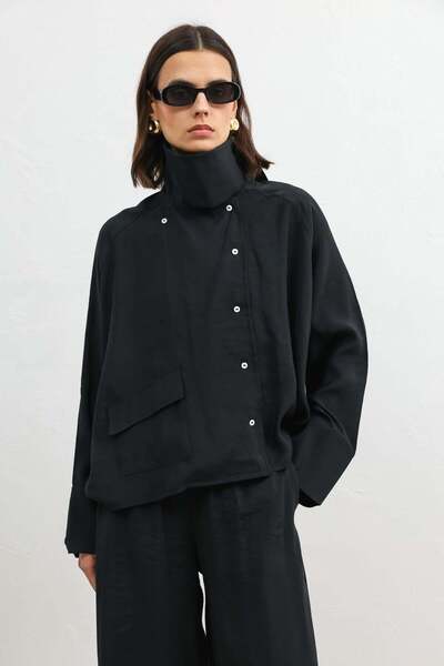 Antioch Siyah Özel Dik Yaka Kadın Gömlek