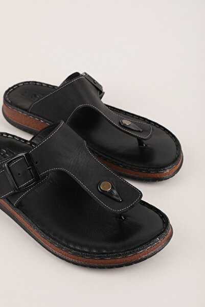 Gondol حذاء رجالي جلد أصلي فليب فلوب كاجوال مريح شبشب hkm.8 أسود