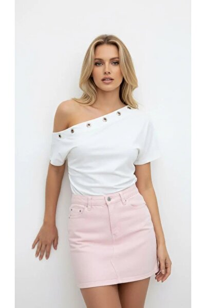 Park Karon Women's Asymmetrical Collar Side Ruched Accessory Detail Modal Tou...