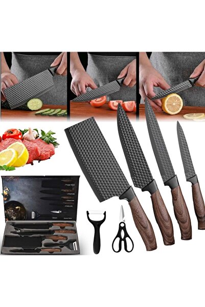 Antoniabeautyshop Set Cutite Bucatarie 7 Piese cu Lama Antiaderenta, Maner Er...