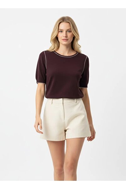 Park Karon Pulover tricotat din fire premium pentru femei guler rotund cu tex...