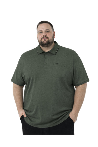 BattalModa Erkek Büyük Beden Melanj Haki Polo Yaka Kısa Kollu Pike Tişört 3XL...