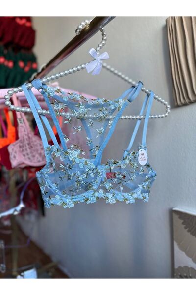 BanaTAP Princess Softy Armida Blue Floral D Lace Detailed B Wired Bra & Thong...