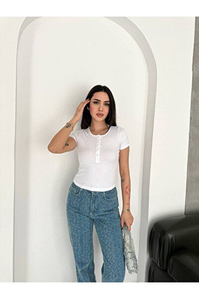 gozdefashion Women's Basic Buttoned Ribbed Knit Cropped