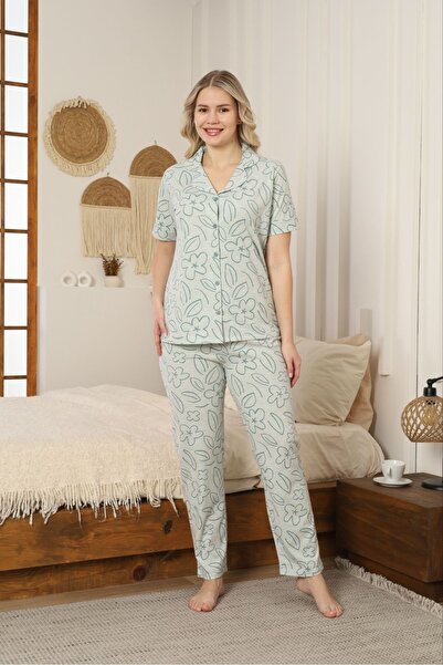 FAMES PİJAMA Summer Combed Cotton Lycra Women's Buttoned Pajama Set