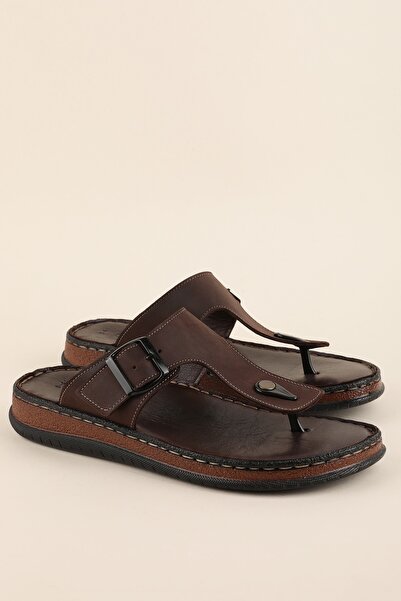 Gondol حذاء رجالي جلد أصلي فليب فلوب كاجوال مريح شبشب hkm.8 بني