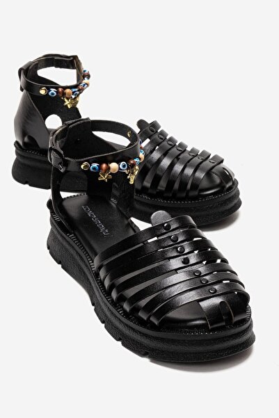 Zeynep Sıradağlı Keith Femei piele naturală Vageta sandale Negru