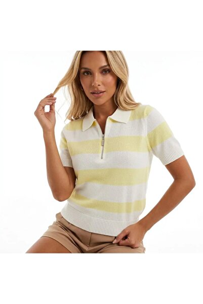 Park Karon Pulover tricotat cu fermoar pentru femei, cu guler polo, cu model ...