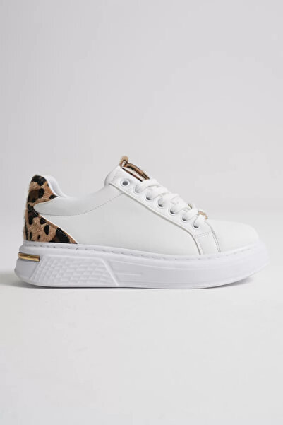 Belinora Λευκά γυναικεία αθλητικά παπούτσια με λεοπάρ λεπτομέρειες TR01MS03C
