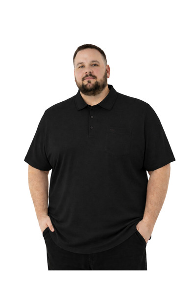 BattalModa Erkek Büyük Beden Siyah Polo Yaka Kısa Kollu Pike Tişört 3XL-4XL-5...