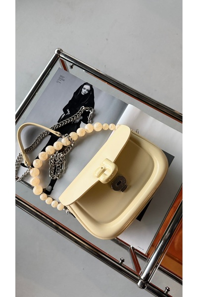 Eataly Shoes Pera Yellow Bead Detailed Double Strap Mini Size Bag