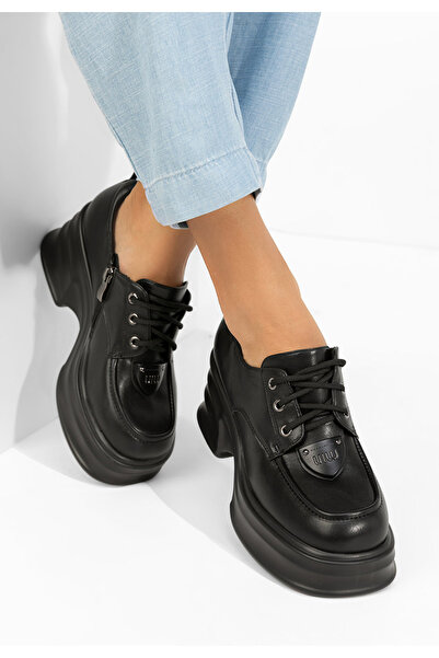 B T Shoes Mocasini cu toc si platforma Adnana negri