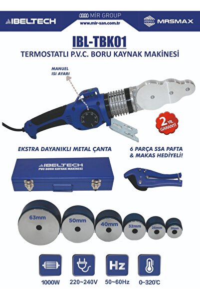 İBELTECH 1000W Termostatlı Plastik Boru Kaynak Makinesi Çantalı 320'C 6 Parça...
