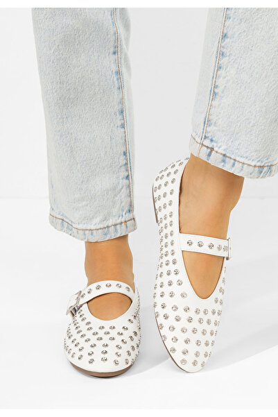 B T Shoes Balerini cu bareta Karem albi