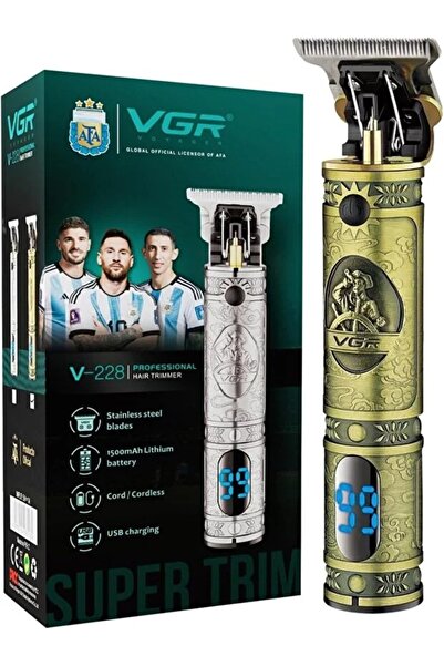 VGR ماكينة حلاقة شعر احترافية مزودة بشاشة LED، ماكينة تشذيب شعر للرجال، لون ذ...