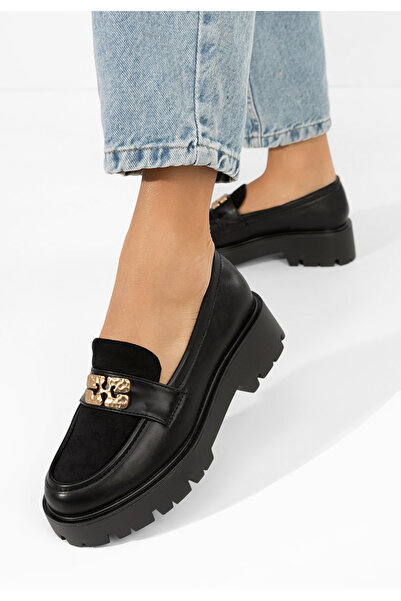 B T Shoes Mocasini cu talpa groasa Karamela negri