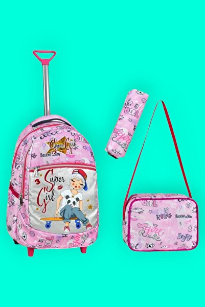 Tezzgelsin حقيبة مدرسية بنمط فتاة ممسحة مع تغذية وحامل قلم، مجموعة من 3 قطع