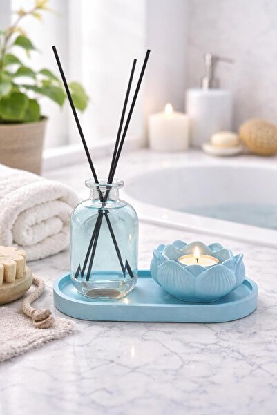 ersu store 150ml Oda Kokusu Lotus Tealight Tabak Seti Bambu Çubuklu Hediyelik...
