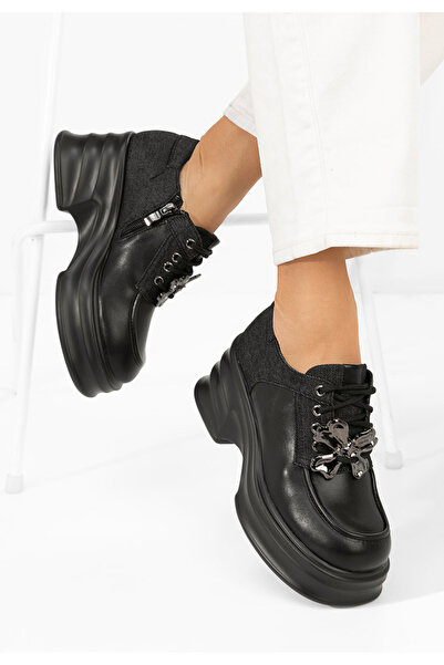 B T Shoes Mocasini cu toc si platforma Manilla negri