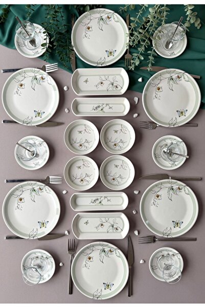 QUEEN Nazende Model Rölyefli 6 Kişilik 20 Parça Modern Kahvaltı-Brunch Takımı