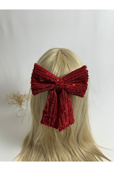 MegssStore مشبك أوتوماتيكي بفيونكة مزينة بالترتر الأحمر