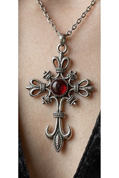 Corvus kolye&bileklik Silver Vintage Kırmızı Taşlı Gotik Kolye