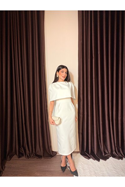 LOISY Women's Cape Detailed Midi Length Dress