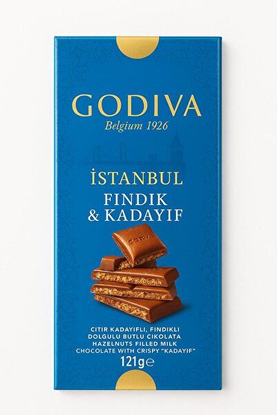 Godiva İSTANBUL - Fındıklı ve Çıtır Kadayıflı Sütlü Çikolata - 121 gram - 6 Adet