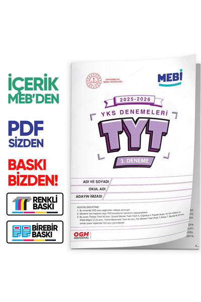Karakutu Yayınları 2026 YKS-TYT MEBİ ONLİNE Türkiye Geneli 3. Deneme Büyük Bo...