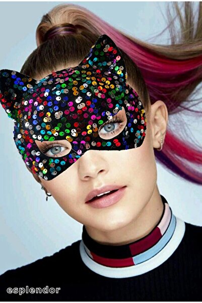 esplendor قناع حفلة مخملي أسود مزين بالترتر