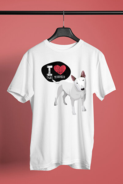 Bull Teriyerimi Seviyorum - Köpek Baskılı Unisex Beyaz Tişört - T-Shirt UT007