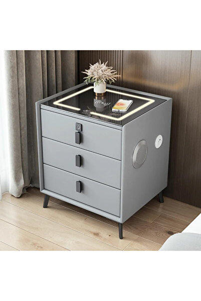 KEKE Multifunction 3-Drawer Nightstand – LED, Wireless Charging, USB & Finger...